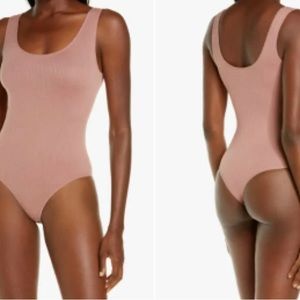 Skims Scoop Tank Bodysuit ribbed Rose Clay NWT